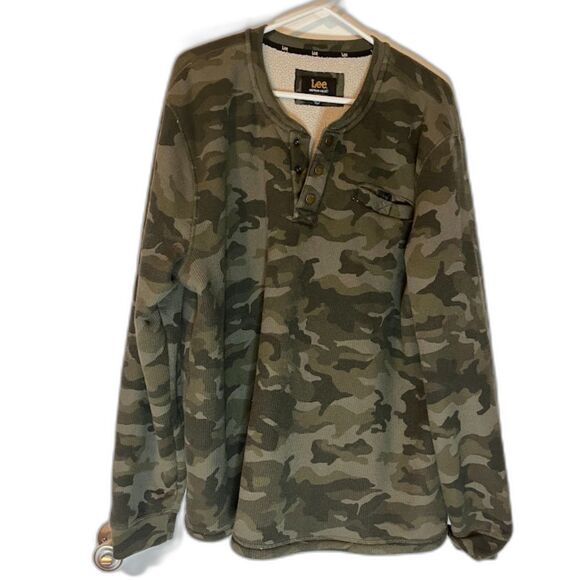 Lee Shirt XL Men’s Camo Henley Long Sleeve Faux Sherpa Lined Gorpcore Cabincore - Picture 2 of 8